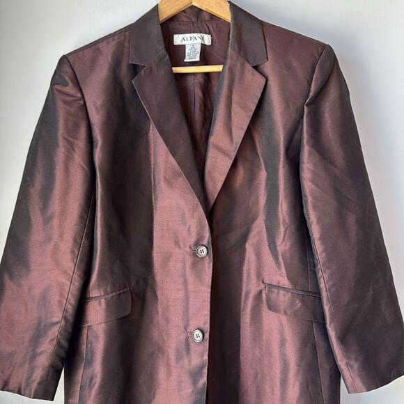 Vintage Alfani Silk Jacket Blazer Suit Brown Metallic - Picture 3 of 7